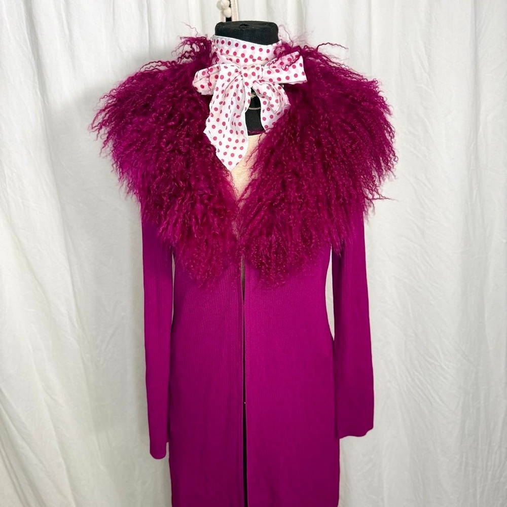 Fontana Magenta Ribbed Collar Long Cardigan Sweater M